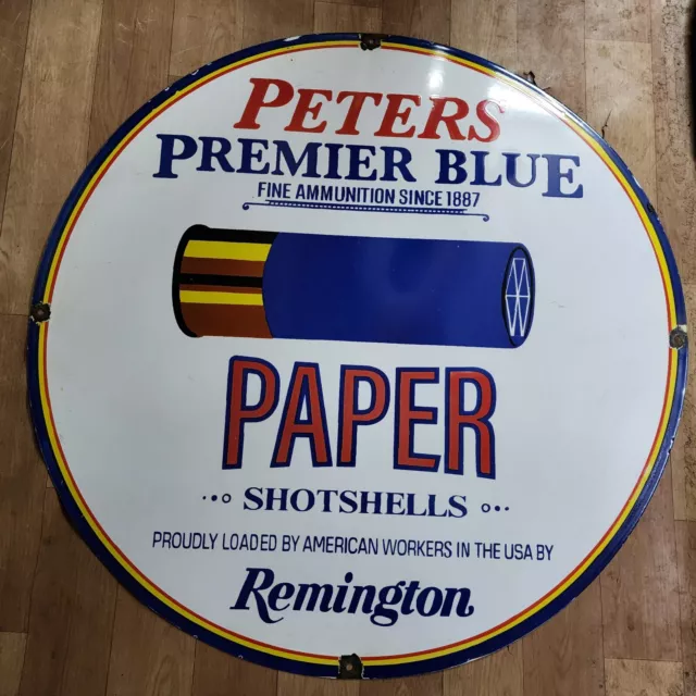 Peters Paper Remington Porcelain Enamel Sign 30 Inches Round
