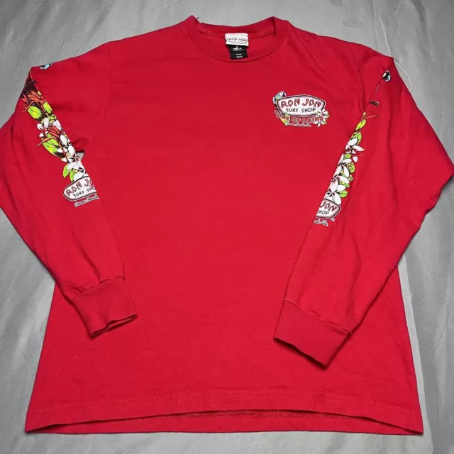 Ron Jon Surf Shop Tshirt Men Medium Red Crew Long Sleeve Cocoa Beach Florida