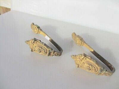 Antique Brass Curtain Tie Backs Hooks French Old Victorian Rococo Vintage Gilt