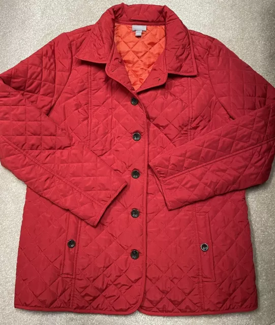 J Jill Barn Coat Large Diamond Quilted Red Button EUC