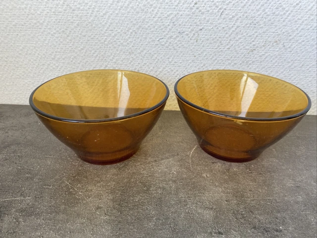 Lot De 2 Bols Anciens Vereco Orange Ambre - Rétro Arcopal - Déco De Table - Occasion
