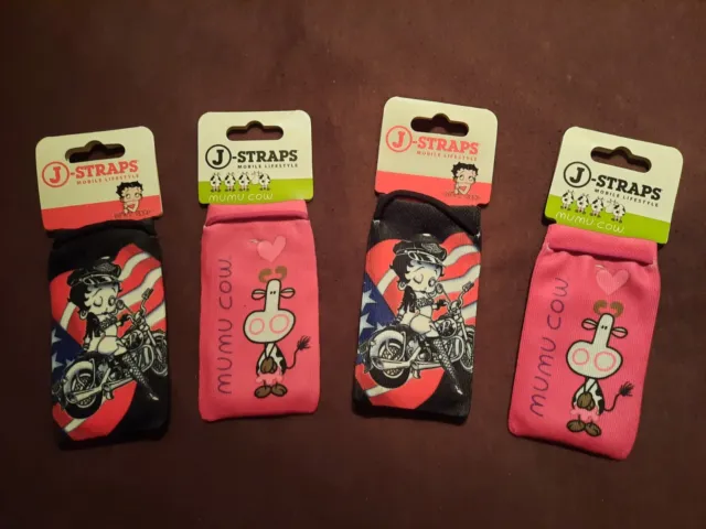 NEU! 4 x J-Straps Handy-Socke Tasche Schutz-Hülle Mumu Cow + Betty Boop