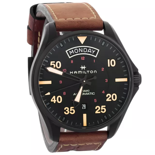 Hamilton Khaki Aviation Mens Brown Strap Swiss Automatic Watch H64605531 Hamilton Khaki Aviation Mens Brown Strap Swiss Automatic Watch H64605531