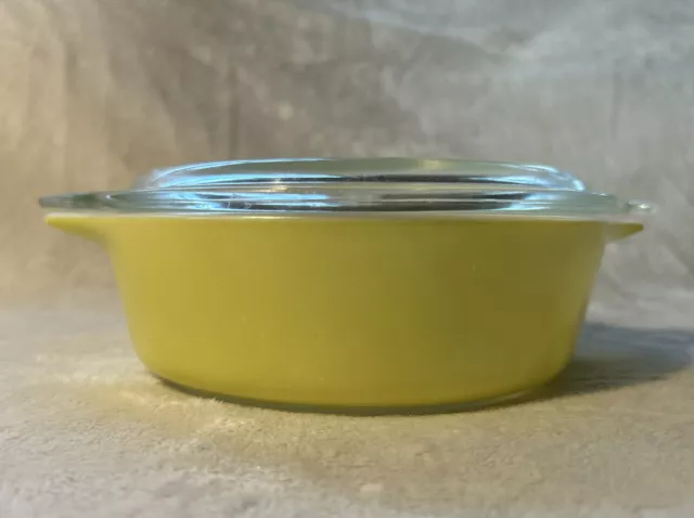 VTG Pyrex 471 Pale (Butter) Yellow 1 Pint Casserole Dish Clear Lid 470-C  *READ*