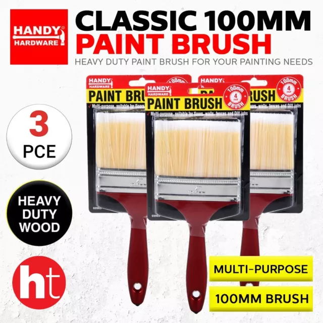 3 Pack Paint Brush 100mm Width Bristle Paint, Chip and Utility Paint Brushes