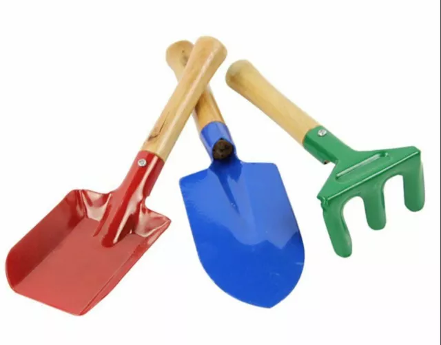 Pack of 3 Children Kids Garden Tools Set Trowel Rake Shovel Gardening Beach Toy