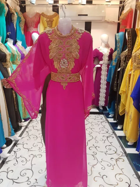 DUBAI KAFTAN LONG Gown Moroccan Style Abaya Farasha Women Dress Maxi ...
