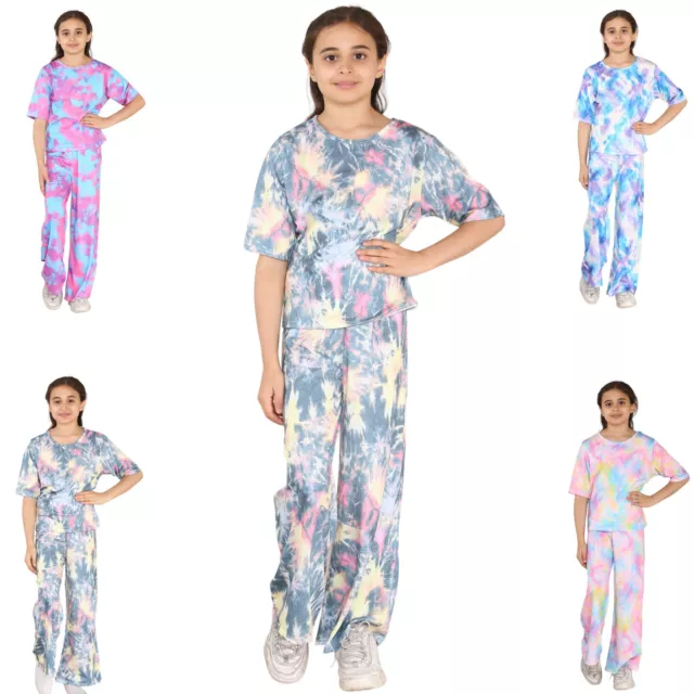 Girls Pyjamas Tie Dye T-Shirt and Trouser Set Summer Kids Outfit Pjs 5-14 Years