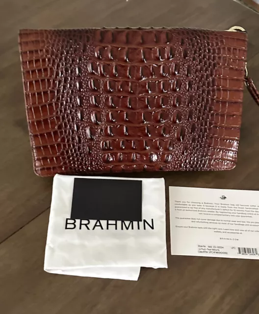 Brahmin Pecan Leather Crocodile Embossed Lily Wristlet Pouch Clutch Bag 3