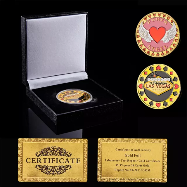 Angel Poker Chip Welcome To Nevada Las Vegas Casino Collectible Gold Coin W/ Box