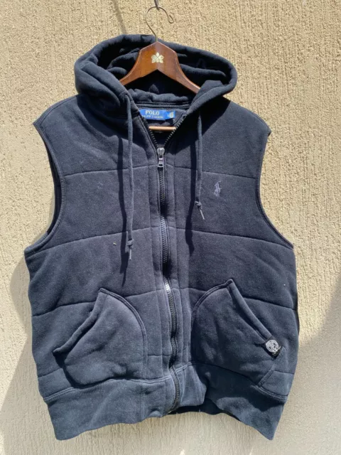 Polo Ralph Lauren Quilted Panel Hooded vest Black L Large Vintage Retro 2K/00s