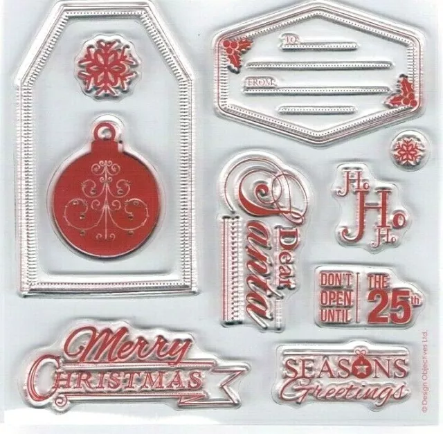 Papermania Clear Rubber Stamp Set Merry Christmas Tags Dear Santa Greetings Snow