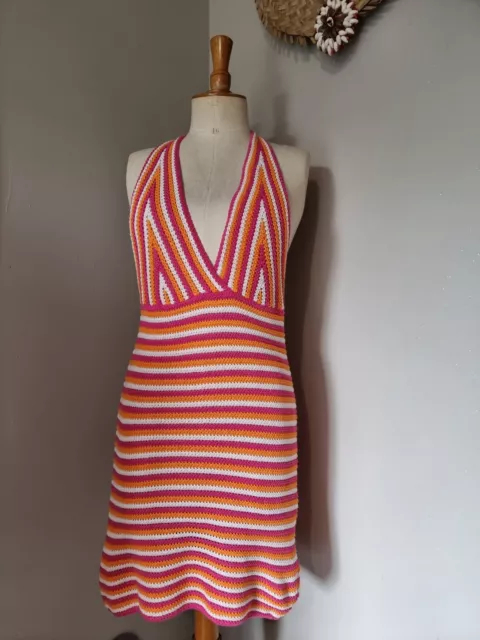 Superbe Robe Dos Nu En Crochet Rose Et Orange Plage