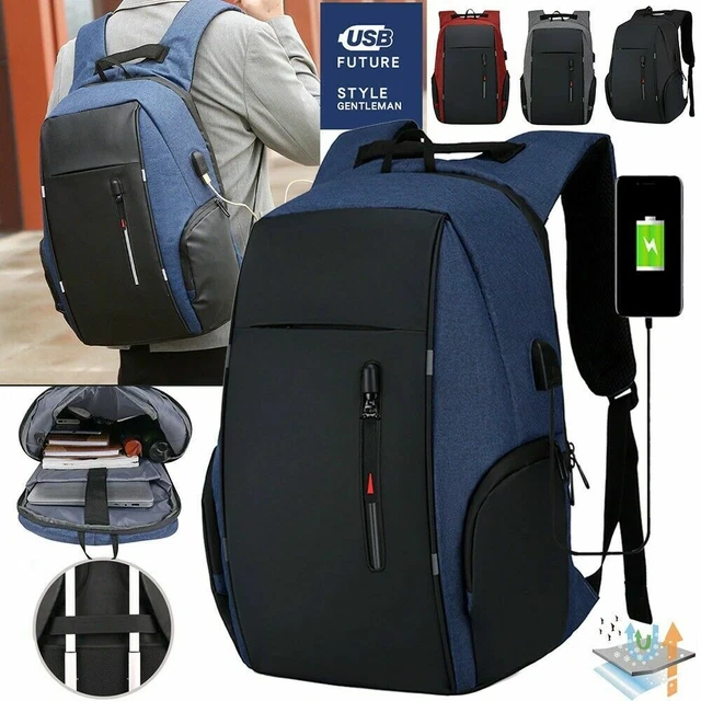 Men's Waterproof Laptop Bag Backpack Travel Rucksack School w/ USB Charging Port