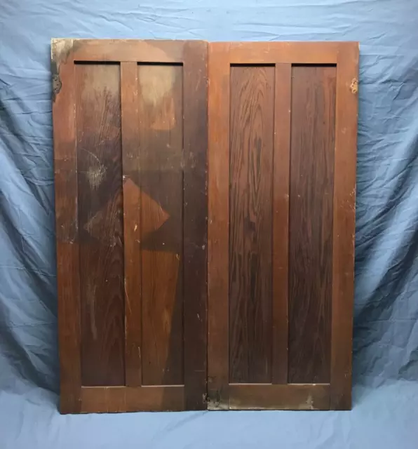 Pair Antique Wood Vertical 2 Panel Cabinet Cupboard Doors VTG 19x48 Old 185-23B