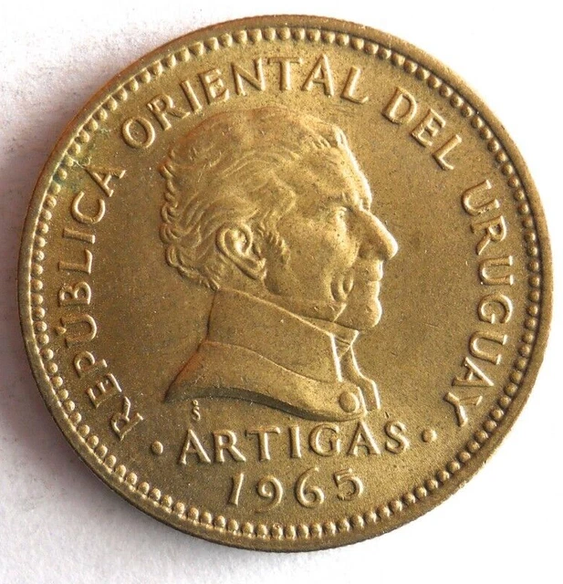 1965 URUGUAY 5 PESOS - Excellent Coin - FREE SHIP - Bin #118