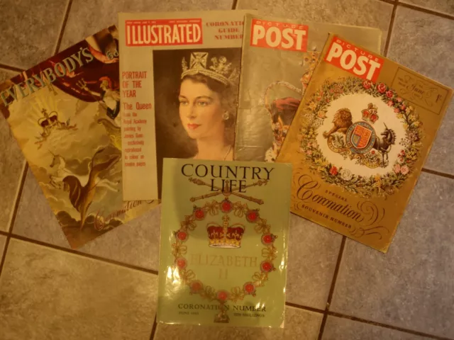 5 x ORIGINAL 1952-1953 QUEEN ELIZABETH 11 CORONATION MAGAZINES