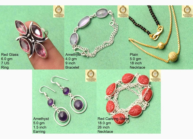 Red Glass & More Ring Earring Chain Wholesale Bulk 10pc Jewelry CMB-45321_30