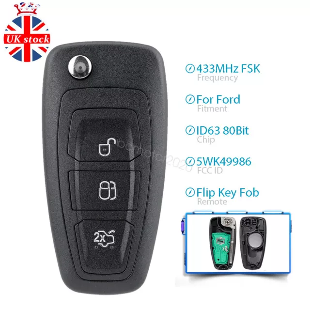 Car Key Fob 3B 433MHz for Ford Focus MK3 Transit Custom 2012 2013 2014 2015 2016