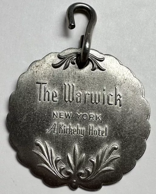 1950’s The Warwick Hotel New York NY Room Key FOB 65 W. 54th St. A Kirkeby Hotel