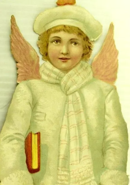 1870's 12 5/8" Giant Winged Boy Christmas Angel Scarf Victorian Decoration &&