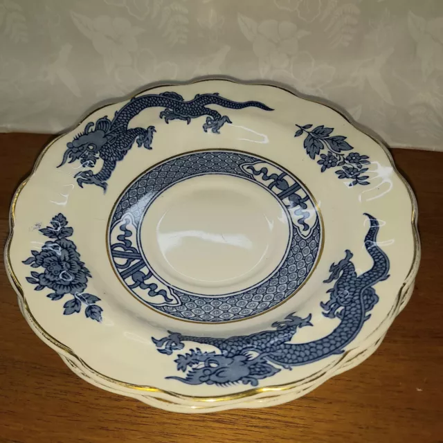 2 Vintage Booths Blue Dragon Blue & White Saucers 14cm