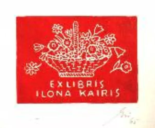 Exlibris original Gipsschnitt - Blumenkorb - Franz Grickschat Nr 24 signiert