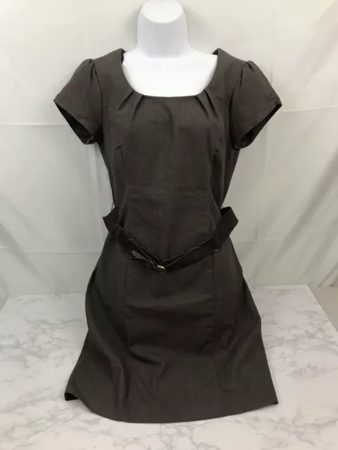 AGB Women's Short Sleeve Sheath Dress Womens 6 Brown Stretchy Belted Back Zip Y