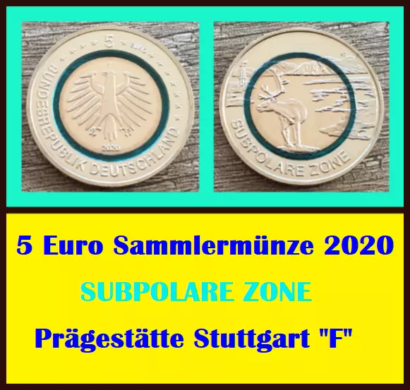 🍄➰ 5-Euro-Sammlermünze SUBPOLARE ZONE 🌐 2020 🌐 STAATLICHE MÜNZEN B-W "F" ➰🍄