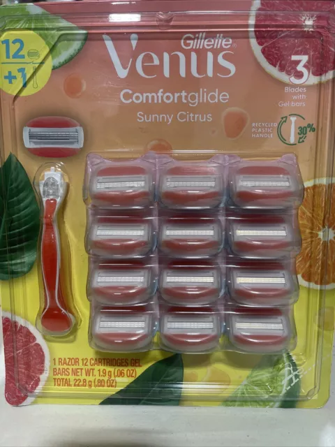Gillette Venus Comfort Glide Sunny Citrus, 1 navaja de afeitar + 12 cartuchos de gel sellados