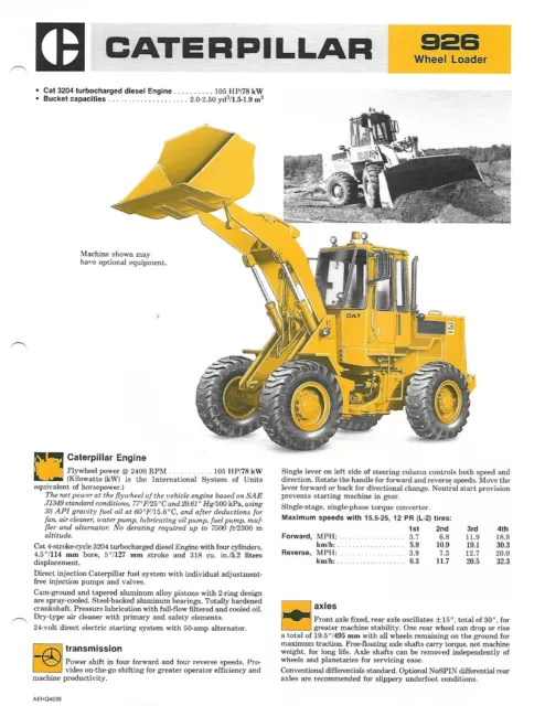 Equipment Brochure - Caterpillar - 926 - Wheel Loader - c1985 (E6943)