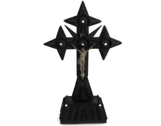 Altar Standing Crucifix Corpus Christi Hand Carved Wood Spelter Folk Art Beautif