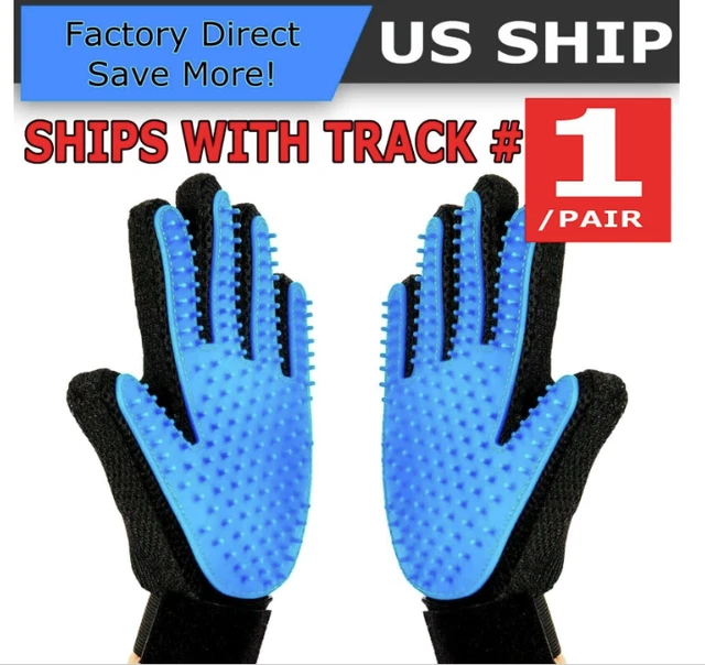 UPGRADED PAIR Pet Grooming Gloves Brush Dog Cat Fur Hair Removal Mitt Massage
