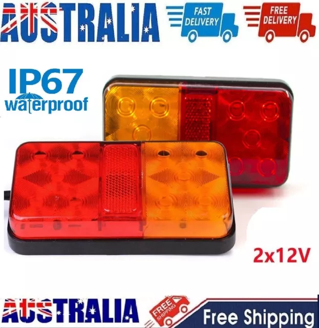 2x Trailer Tail Lights 10 LED Stop Tail Lights Submersible Boat Truck Lamp