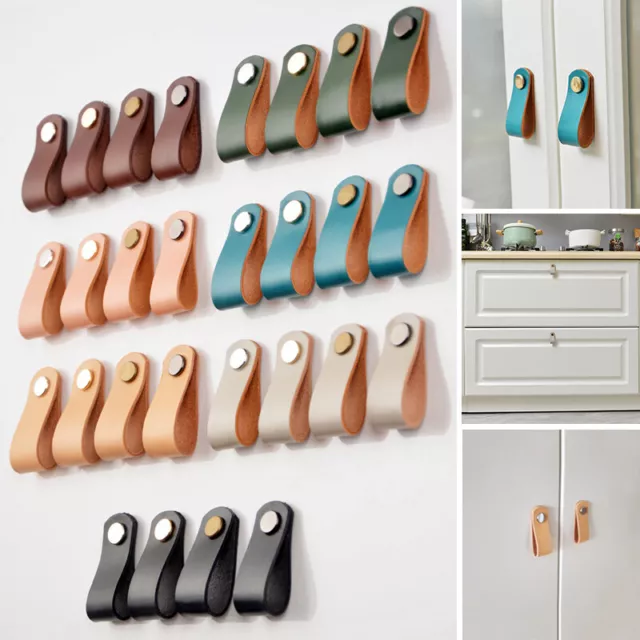 Cowhide Leather Cabinet Handle Dresser Drawer Door Pull Furniture Kitchen Knobs