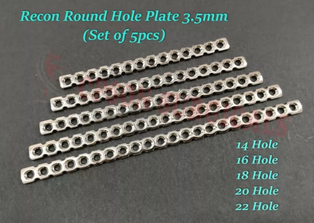 Recon Round Hole Plate 3.5mm Lot of 5pcs Veterinary Surgical SS Instrument