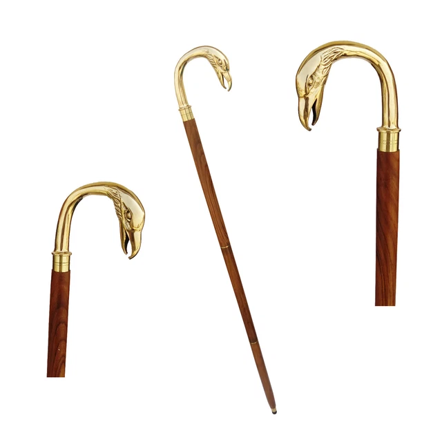 Vintage Victorian Brass Design Head Handle Wooden Walking Stick Cane Handmade