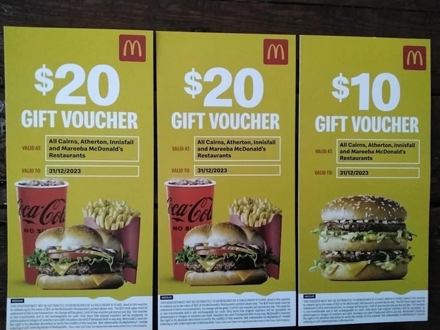 50.00 Mcdonald’s Monopoly GIFT CARD mccafe code voucher cairns Innisfail Mareeba