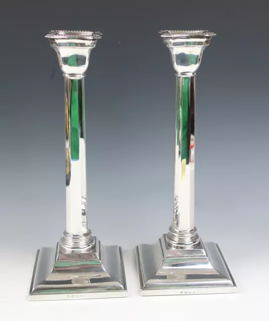 Antique 19thC Sheffield Silver Plate Pair Column Candlesticks English Corinthian