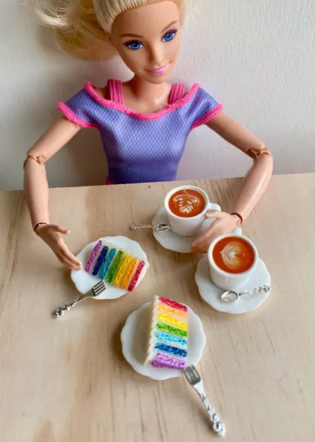 12pcs Dollhouse Miniature Handmade Food coffee rainbow cake 1:6 barbie latte art