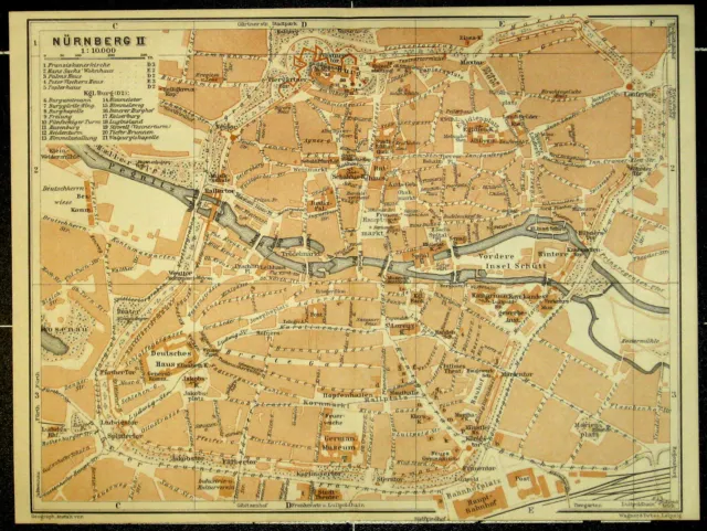 NÜRNBERG (City), alter farbiger Stadtplan, datiert 1913
