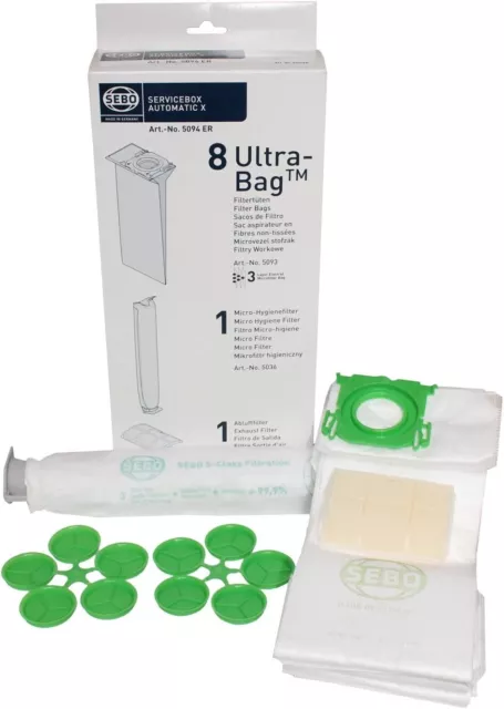 Genuine Sebo Automatic Service Box Dust Bags & 2 Filters 5094Er  X1, X1.1, X4 X5