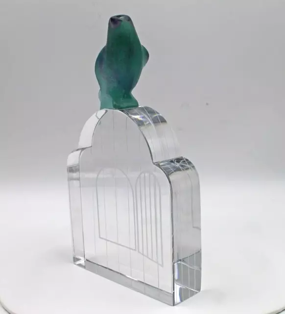 Daum Pate De Verre Art Glass Blue Bird On Cage Figurine L’oiseau et La Cage 9"h