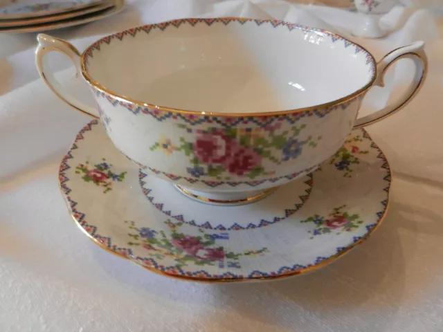 Royal Albert Petit Point vintage bone china England Cream Soup Bowl and Stand