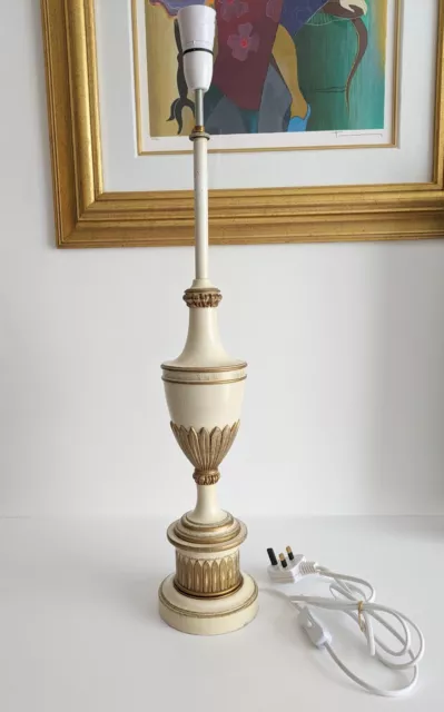 Large Vintage American Hollywood Regency, Brass Table Lamp, Cream & Gold, Heavy