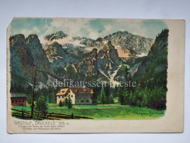 BRAIES Gaisl Prato Piazza Gasthof Bruckele Bolzano AK vecchia cartolina