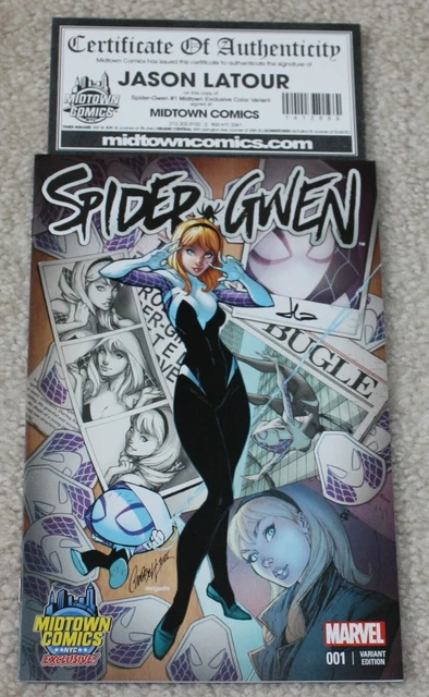Spider Gwen 1 J Scott Campbell Midtown Variant Signed Byjason Latour Coa Nm Hot!