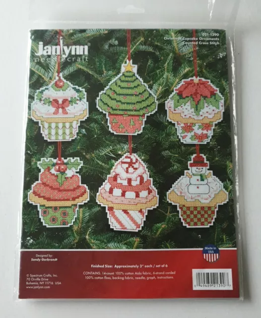 Janlynn - Christmas Ornament Kit - Cupcake X 6 - 14 Count Aida Cross Stitch Kit