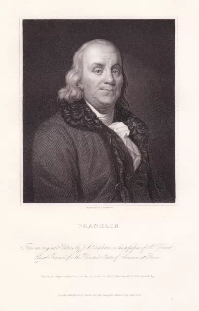 Retrato de estadista de Benjamin Franklin padre fundador EE. UU. América 1835