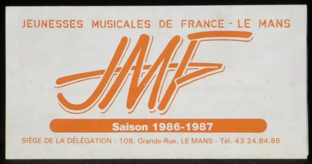 Programme JMF Le Mans Jeunesses musicales de France Saison 1986-87 TBE